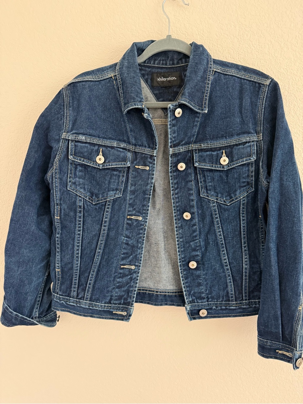 Xhilaration Women's Dark Blue Denim Jean Jacket - Classic Trucker Style